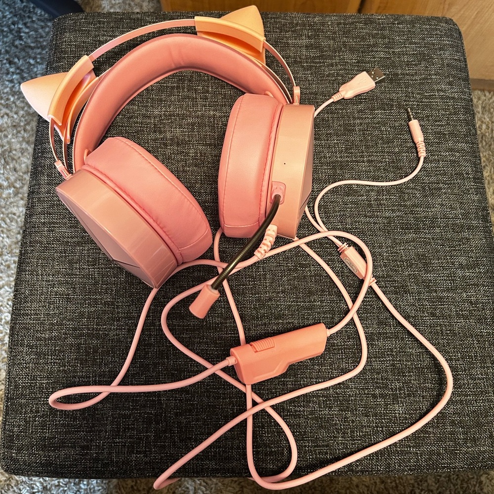 Pink kitty ear gaming headset